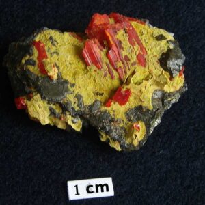 Realgar Crystal on Orpiment — Miniature
